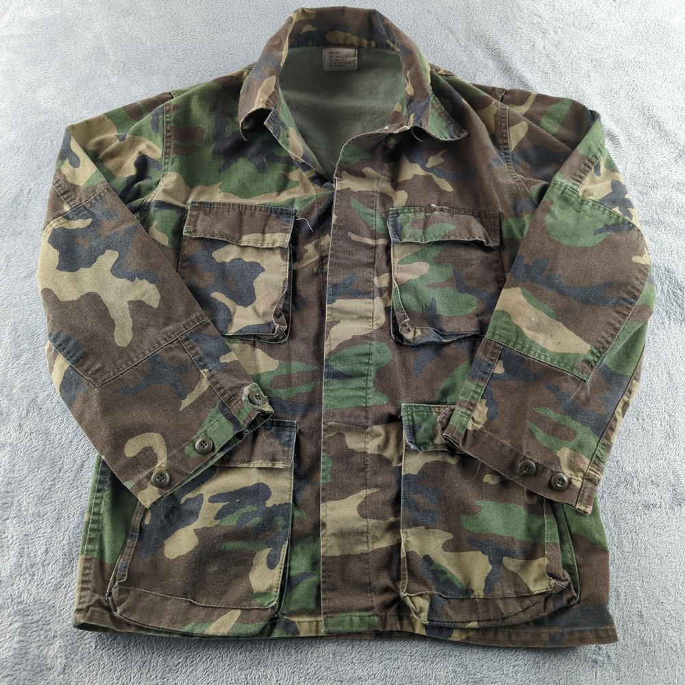 Vintage 90s US Military BDU Jacket Mens Medium Long Woodland Camo Combat Field